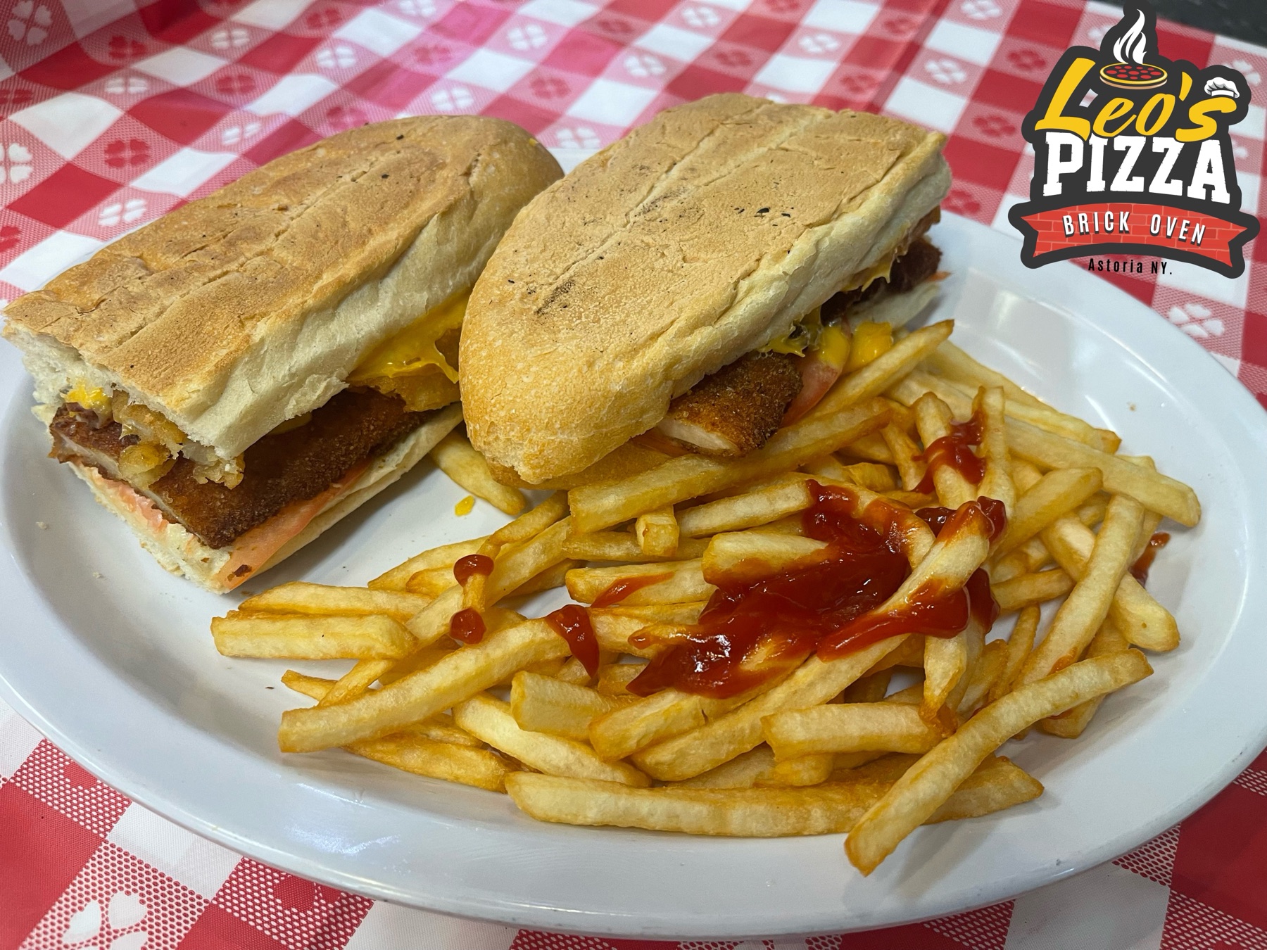 Sandwich and fries from Leo's Pizza